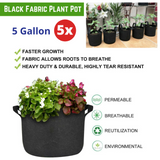 5x  Black Fabric Plant Pot Breathable with Handles 5 Gallon