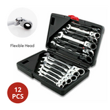 12 Pcs Metric Flexible Head Ratchet Wrench Gear Spanner 8-19mm Cr-V Steel Set