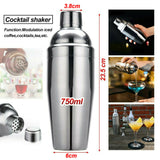 5PCS Cocktail Shaker Set Kit Stainless Steel 750ml