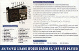 AM/FM/SW 3Band World Radio SD/USB MP3 Player Led Torch Rechargeable