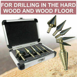 5PCS HSS Step Steel Cone Drill Titanium Bits Set Kit Hole Cutter + Aluminum Case