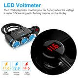 3 Way Dual USB LCD Car Charger Lighter Double Power Adapter Socket Splitter