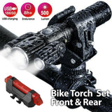 Bike Front & Rear LED Lights Set Mountain Bicycle USB Rechargeable Torch Lamp