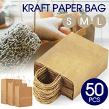 50 x Bulk Kraft Paper Bags Gift Shopping Carry Craft Brown Bag with Handles