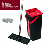 Micro fibre Flat Mop and Bucket Floor Cleaner Set with 2Pads Wet Dry