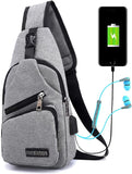 Man Shoulder Backpack Chest Bag Sling Cross Body Satchel Outdoor Charging Port