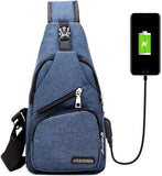 Man Shoulder Backpack Chest Bag Sling Cross Body Satchel Outdoor Charging Port