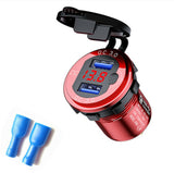 Car Dual USB 12V-24V Charger Quick Charge QC3.0 Socket Power Outlet w/Voltmeter black