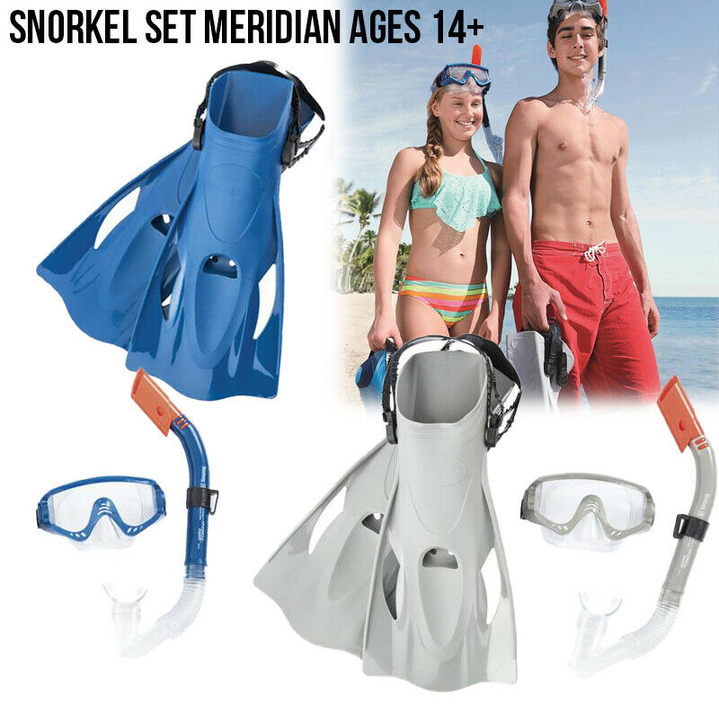 Bestway® Snorkel & Flipper Set Blue Polycarbonate Mask Streamline Flip