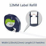 Compatible Dymo LetraTag Refills 91331 Plastic Label Tape LT-100H 12mm x 4m