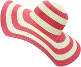 Fashion Women Sun Hat Foldable Wide Brim Stripe Contrast Beach Hat Sun Cap AU