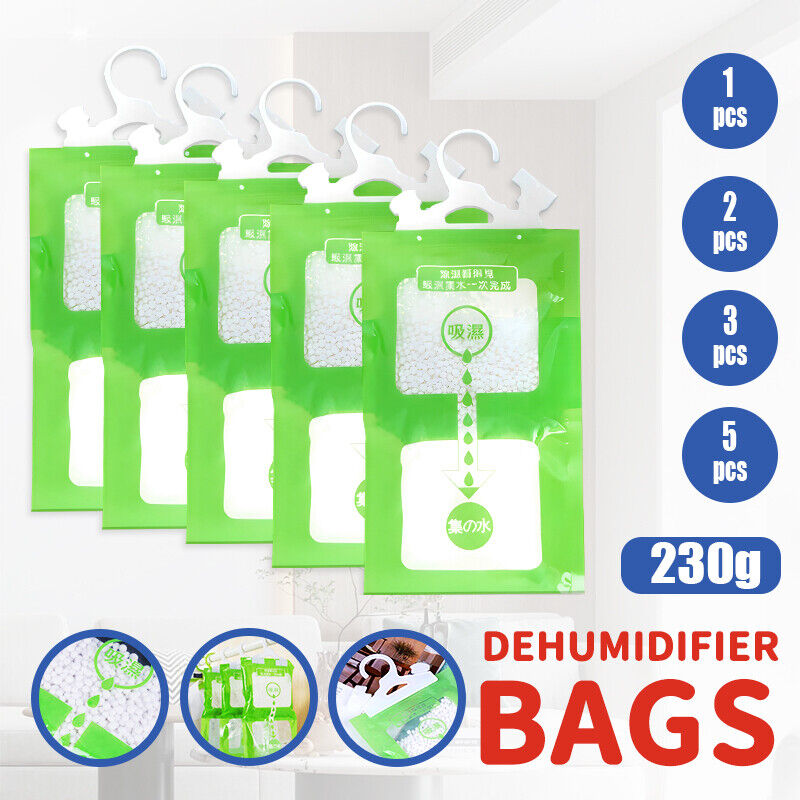 1/2/3/5PCS Hanging Wardrobe Dehumidifier Bags Stops Damp Mould Absorb