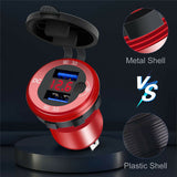 Car Dual USB 12V-24V Charger Quick Charge QC3.0 Socket Power Outlet w/Voltmeter black