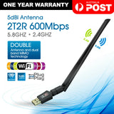 802.11ac AC600 USB WiFi Wireless Adapter Dongle WPS 5GHz Dual Band 5dBi Antenna