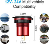 Car Dual USB 12V-24V Charger Quick Charge QC3.0 Socket Power Outlet w/Voltmeter black