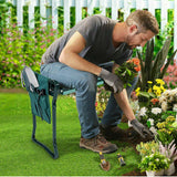 2 in1 GARDEN KNEELER PADDED PAD SEAT STOOL GARDENING WORK 6 TOOLS + 2 POUCHES