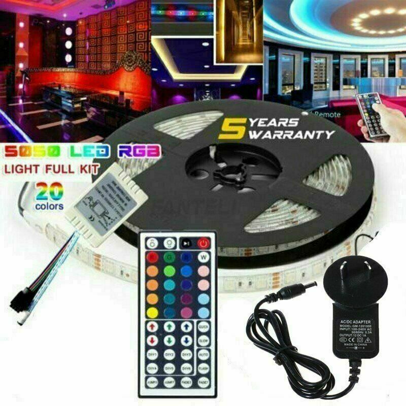 5M RGB 5050 LED Strip light SMD 44 Key Waterproof Remote 12V AU Power ...