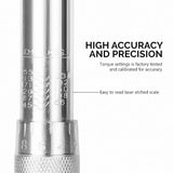 1/2 inch Drive Click Torque Wrench, 3/8" Adapters, 5” Extension Bar (42-210 Nm)