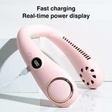 Rechargeable USB Neck Fan Neckband Leafless Cooling Cooler Dual Effect Portable