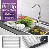 Stainless Steel Dish Rack Drying Drainer Over Sink Rack Roll Up Foldable Kitchen