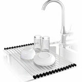 Stainless Steel Dish Rack Drying Drainer Over Sink Rack Roll Up Foldable Kitchen