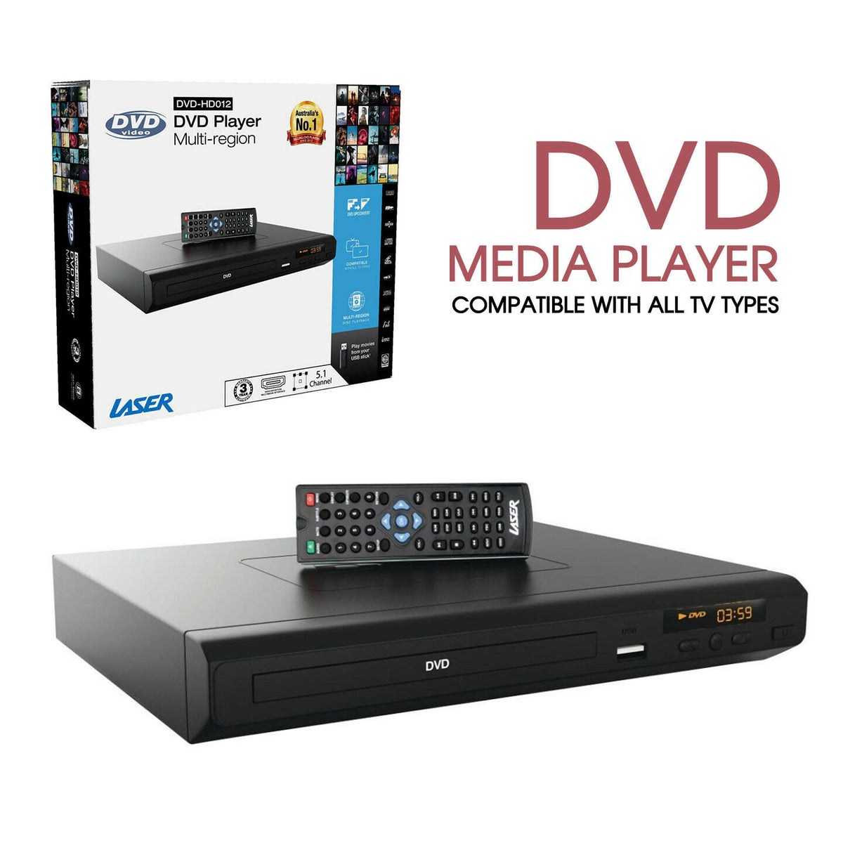 Laser DVD Media Player Multi Region Playback Video Home Movie CD Disc