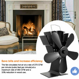 5 Blade Fan Heat Self-Powered Silent Eco Heater Wood Stove Tops Burner Fireplace