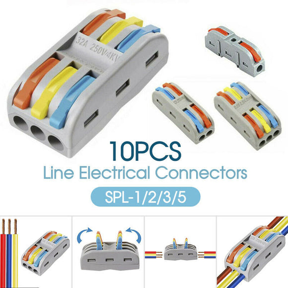10Pcs SPL-1/2/3/5 Line Electrical Connectors Wire Block Clamp Terminal Cable