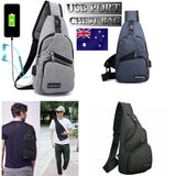 Man Shoulder Backpack Chest Bag Sling Cross Body Satchel Outdoor Charging Port