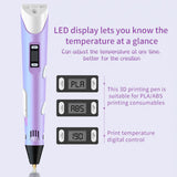 LCD Screen 3 Free Filaments Doodle Drawing Kid Gift 3D Printing Pen Set Printer