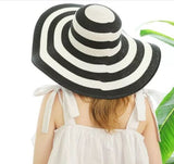 Fashion Women Sun Hat Foldable Wide Brim Stripe Contrast Beach Hat Sun Cap AU