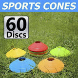 60 Pack Sports Training Discs Markers Cones Soccer Rugby Fitness Exercise