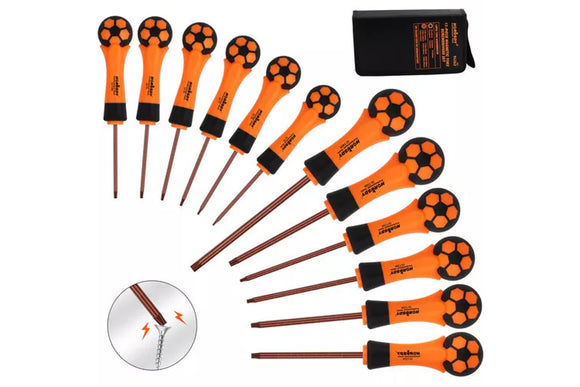 13Pc Magnetic Torx Screwdriver Set Tamper Proof Star Key Anti-Slip Handle T5-T40