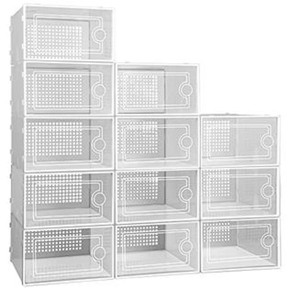 12Pcs Shoe Box Storage Case Clear Boxes Foldable Stackable Transparent Organizer