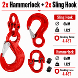 2x 6mm G80 Sling Hooks + 2x Hammerlock Chain Connectors 1.12T WLL