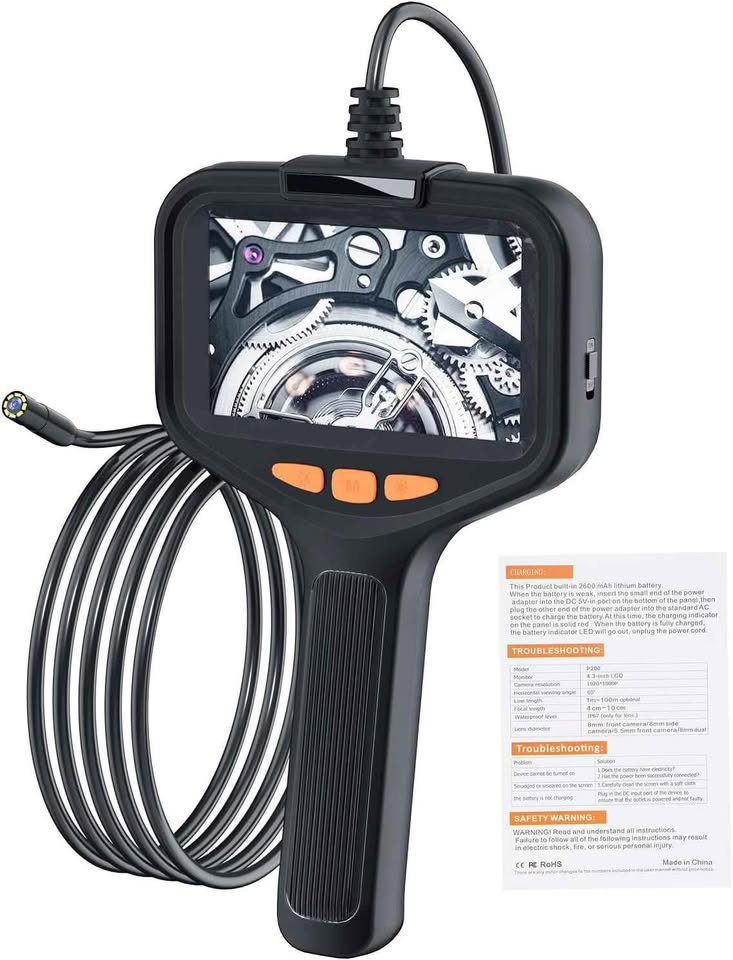 Dual Lens Inspection Camera with Illuminator 2m/6.5FT Industrial Bores ...