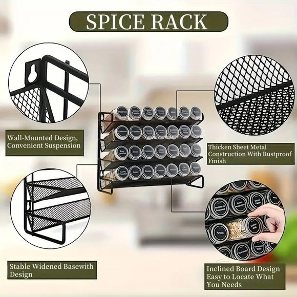 4 Tier Spice Rack with 28 Glass Jars and 235 Labels