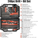 246pcs Drill Bit Set Tool Combination Kit Woodworking Flat Drill Bits