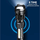 900000 Lumens XHP50 Zoom Flashlight LED Rechargeable Lamp Torch