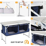 Folding Table Adjustable Height Portable Camping Table with Storage Carry Handle