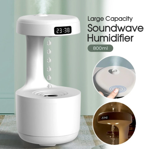 800ml Soundwave Humidifier Quiet USB Anti-Gravity Night Light Bedroom Office