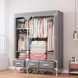 Portable Clothes Closet Rolling Door Wardrobe with Hanging Rack Non-Woven Fabric Storage Organizer