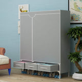 Portable Clothes Closet Rolling Door Wardrobe with Hanging Rack Non-Woven Fabric Storage Organizer