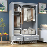 Portable Clothes Closet Rolling Door Wardrobe with Hanging Rack Non-Woven Fabric Storage Organizer