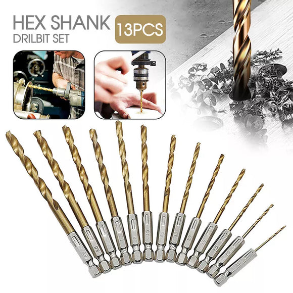 13 PCS Quick Change Hex Shank Drill Bits Set HSS Steel Wood Timber Drilling