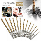 13 PCS Quick Change Hex Shank Drill Bits Set HSS Steel Wood Timber Drilling