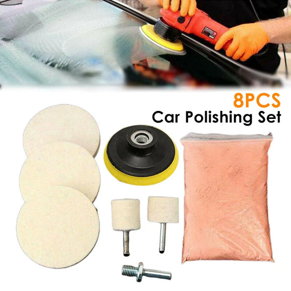 8PCS Cerium Oxide Glass Polishing Kit Windscreen Remover Felt Scratch Pad