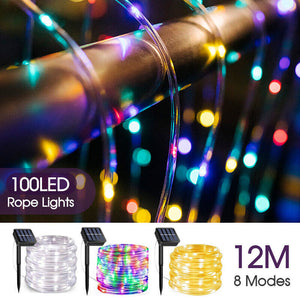 100 LED Solar Fairy String Rope Light Outdoor Waterproof Garden Decor Night Lamp