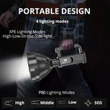 4 mode USB Rechargeable, LED Spotlight Flashlights, High Lumens, Upgraded P50