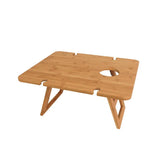 Bamboo Picnic Table With Wine Glass Holder Rack Folding Tray Outdoor Portable